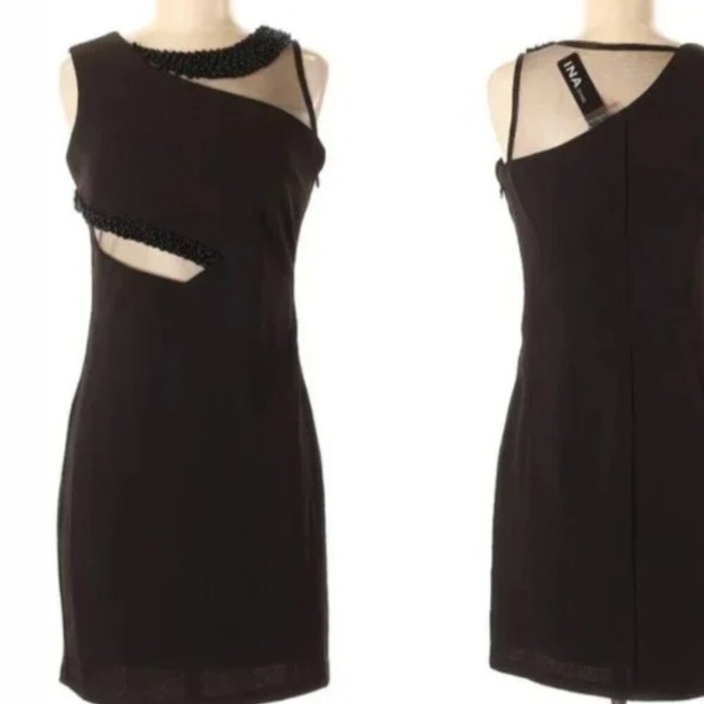 NWT black mesh cut-out mini beaded party cocktail prom dress Medium
